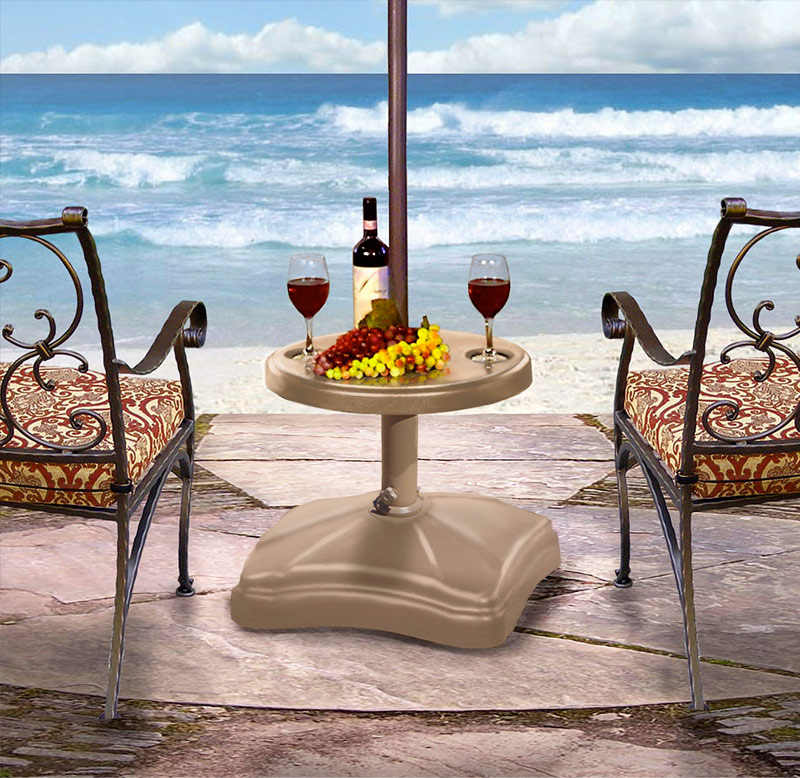 Black Shademobile Rolling Umbrella Stand and Accessory Table 