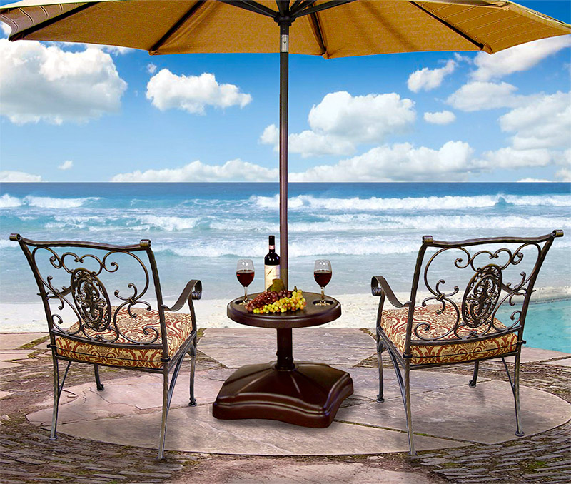 shademobile rolling umbrella stand and accessory table