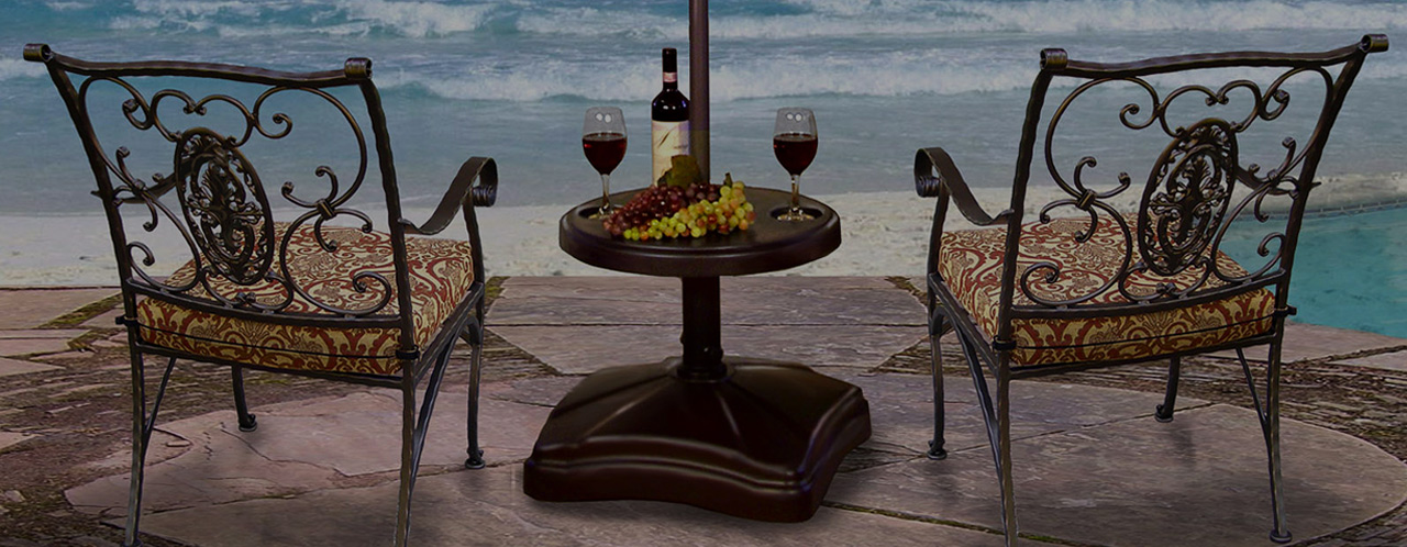 shademobile rolling umbrella stand and accessory table