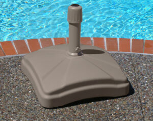 driftwood color umbrella base by pool