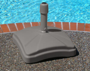 gray umbrella base by pool
