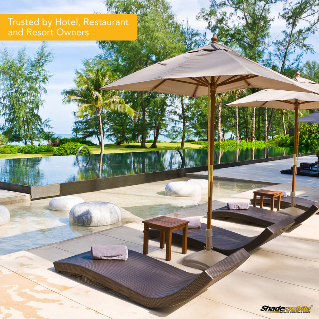 umbrella base with loungers at resort