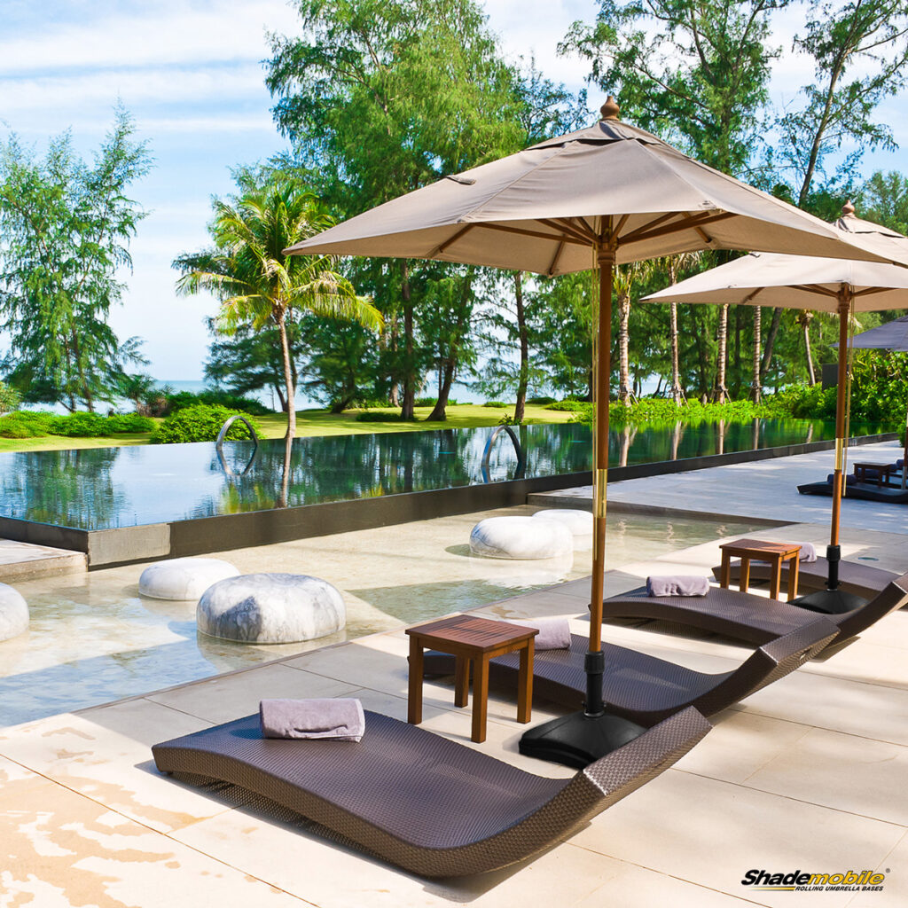 umbrella base with loungers at resort