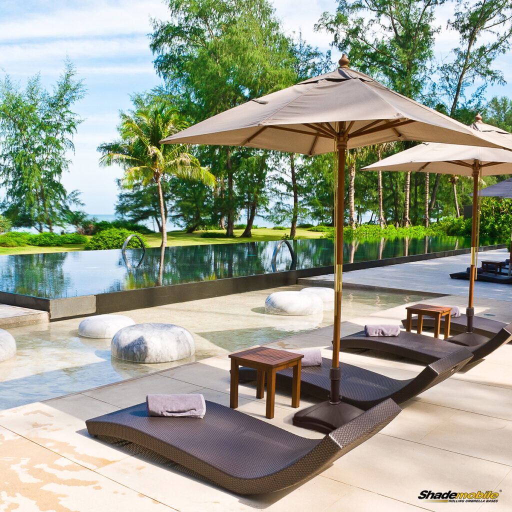 umbrella base with loungers at resort