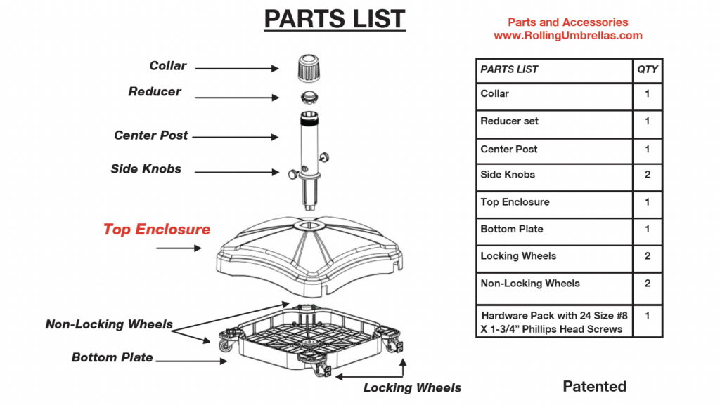 umbrella base parts list
