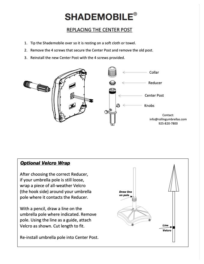 Shademobile instructions for replacing the center post